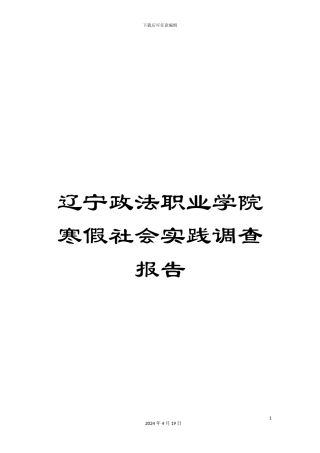辽宁政法职业学院寒假社会实践调查报告