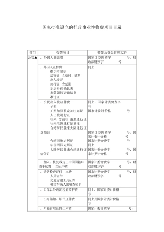 国家批准设立的行政事业性收费项目目录