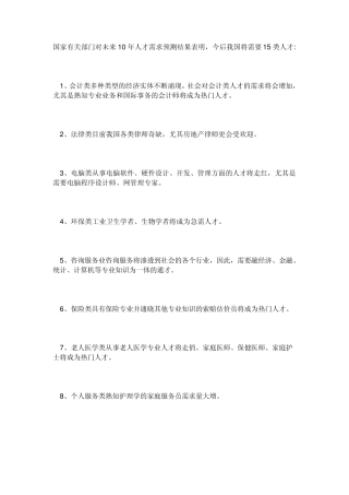国家有关部门对未来10年人才需求预测结果表明