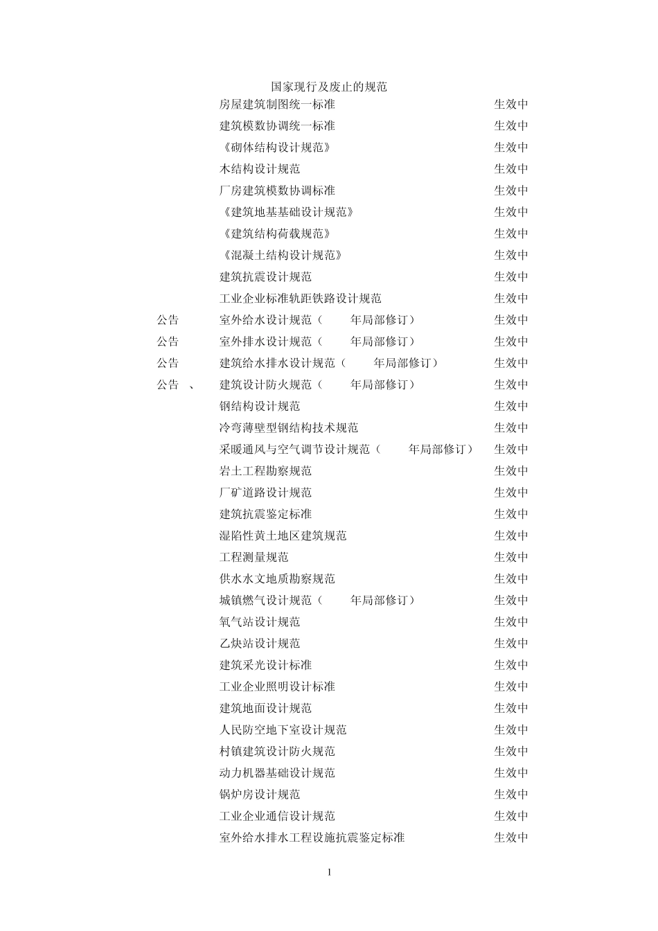 国家现行及废止的规范_第1页