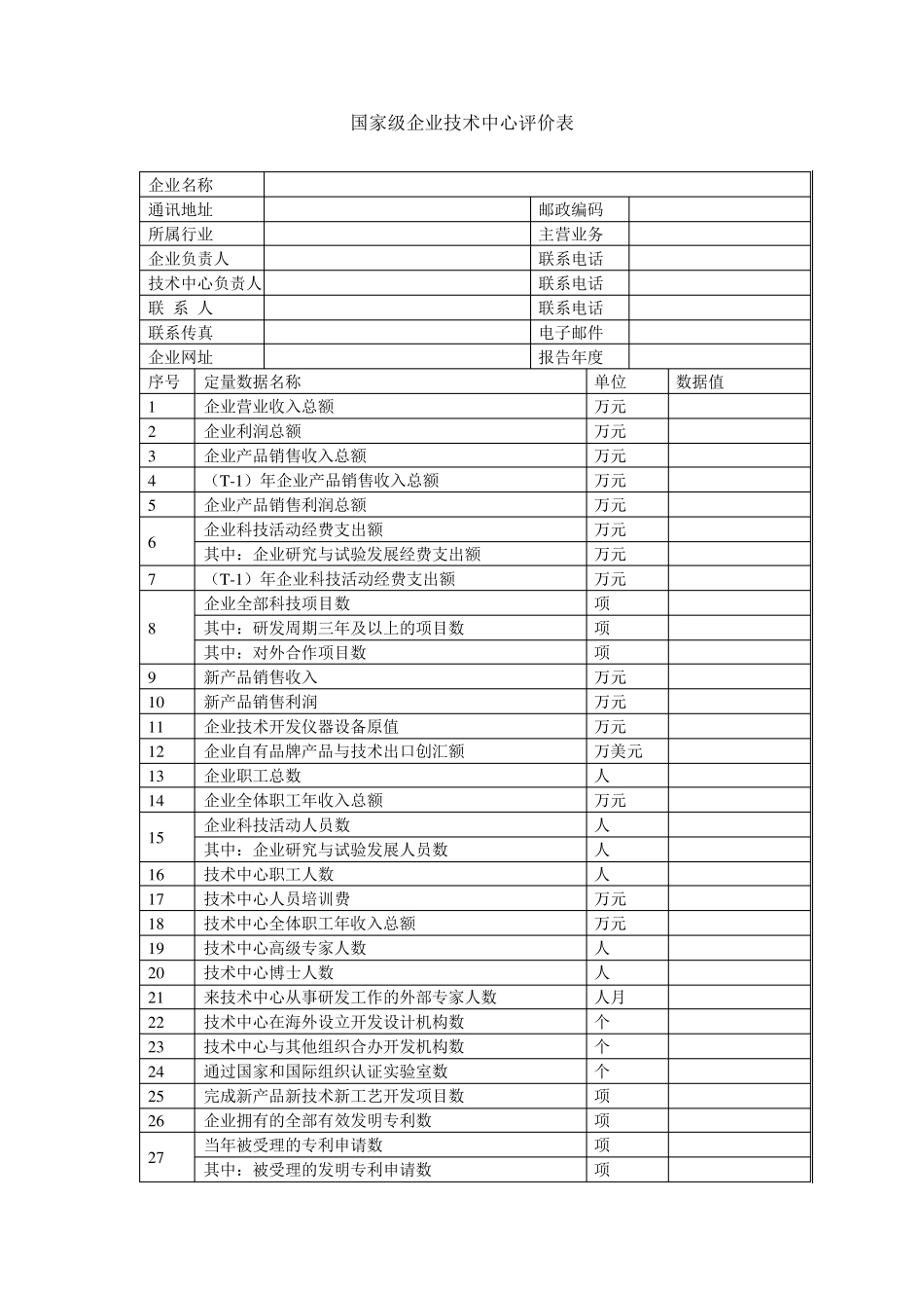 国家级企业技术中心评价表及附表_第1页