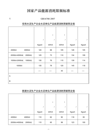 国家能源消耗限额标准