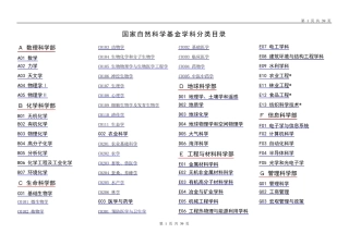 国家自然科学基金学科分类目录