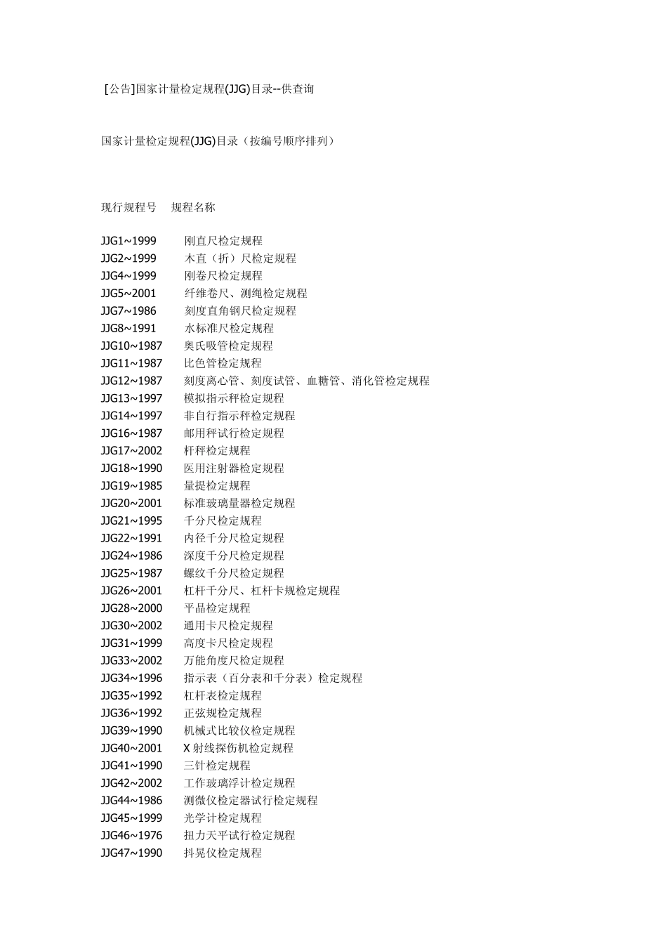 国家计量检定规程(JJG)目录_第1页