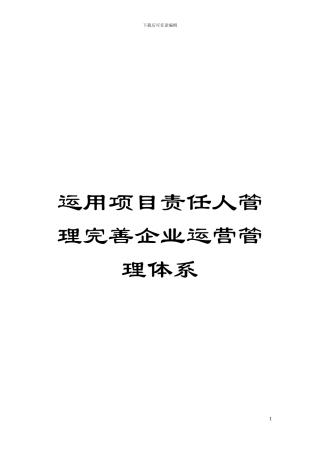 运用项目责任人管理完善企业运营管理体系模板