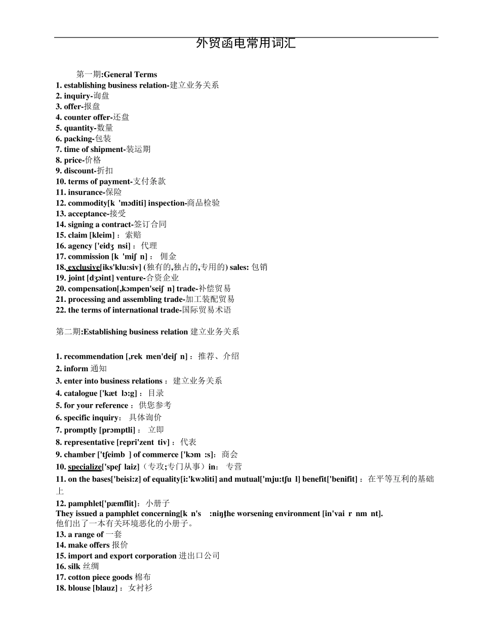 外贸函电常用词汇大全_第1页