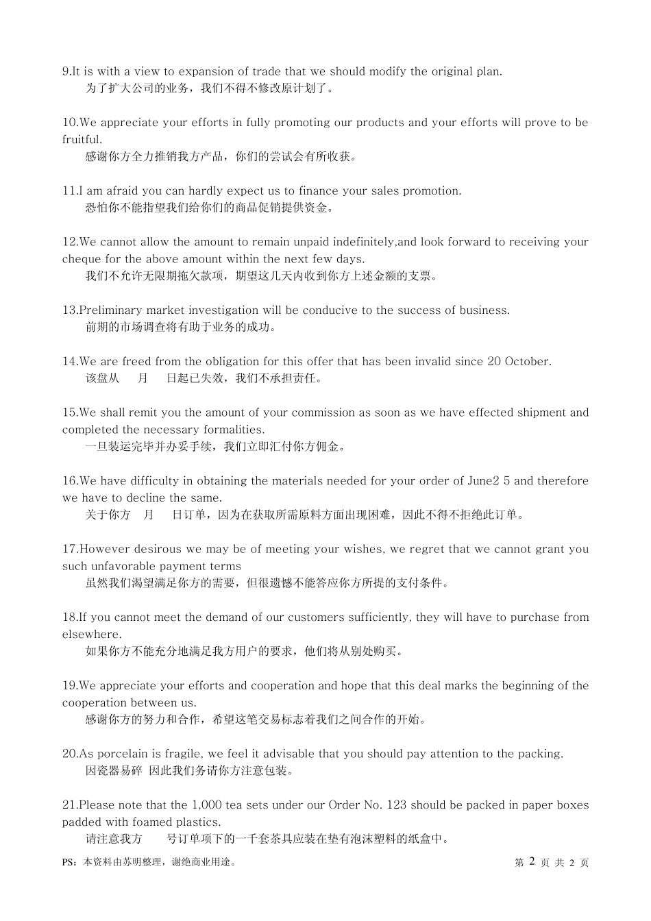外贸函电常见句子翻译(苏明)_第2页