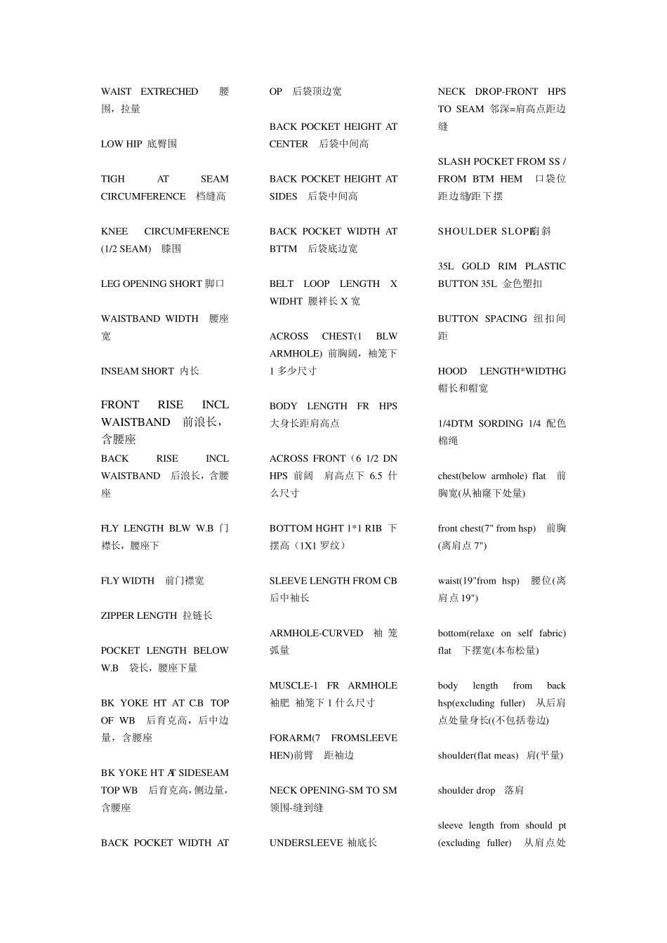 外贸服装尺寸术语集合_第2页