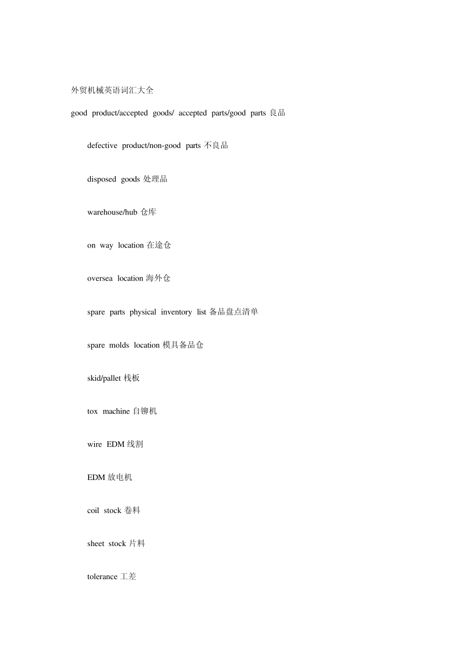 外贸机械英语词汇大全_第1页