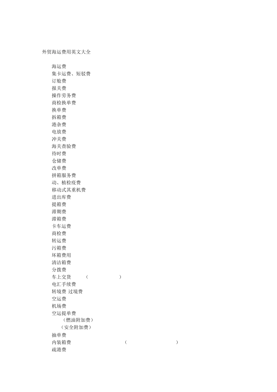 外贸海运费用英文大全_第1页
