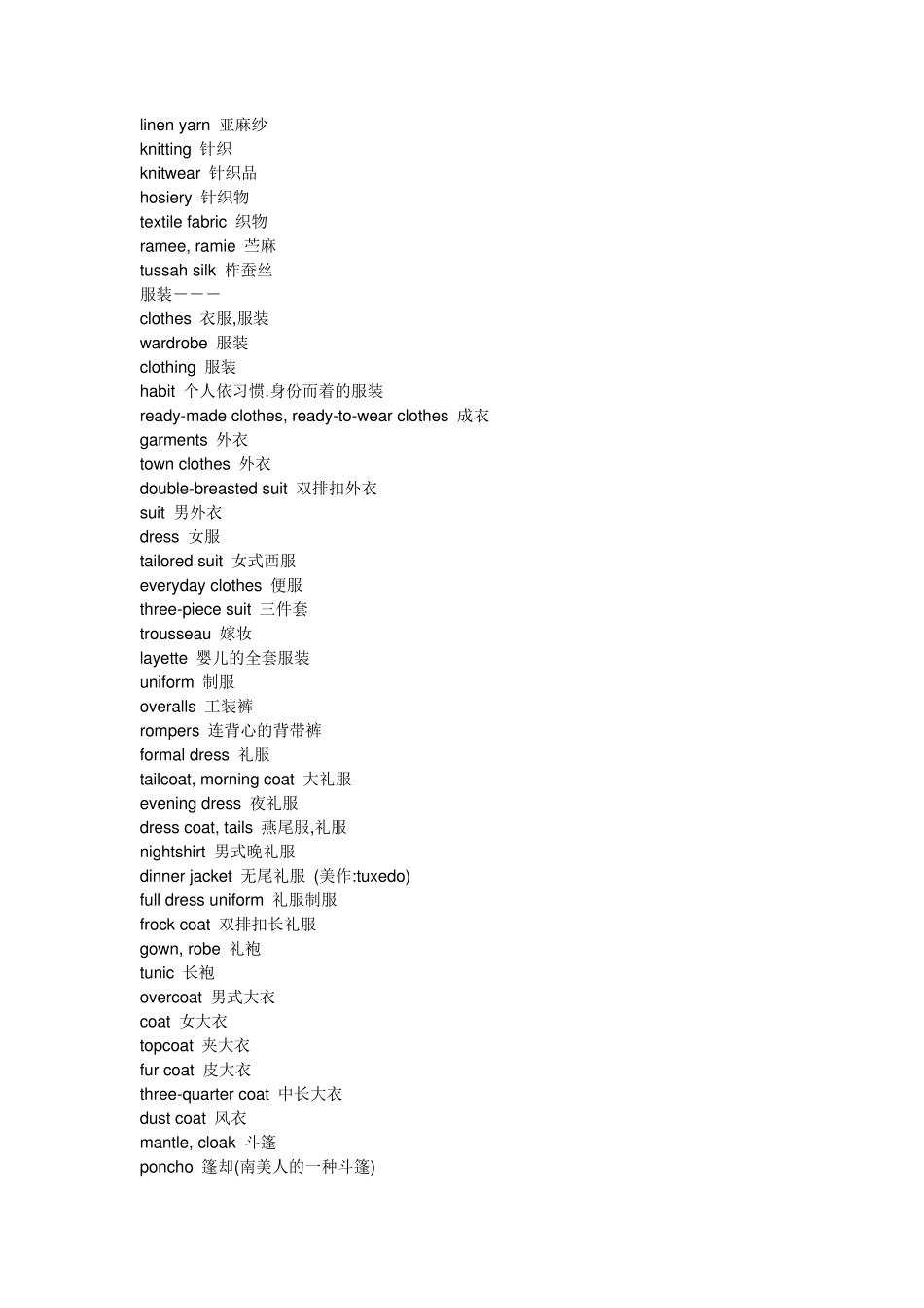外贸英语_纺织品专业_词汇翻译_中英文对照表2_第2页