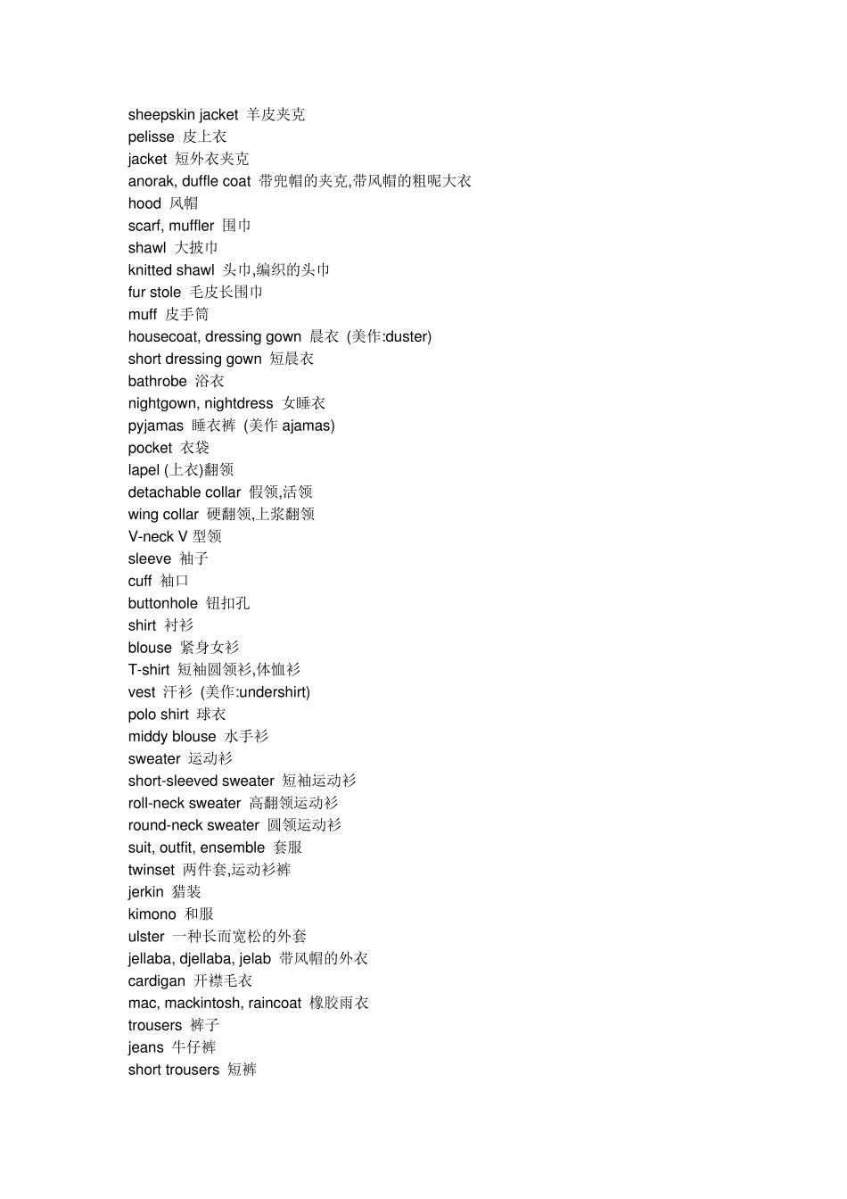 外贸英语_纺织品专业_词汇翻译_中英文对照表2_第3页