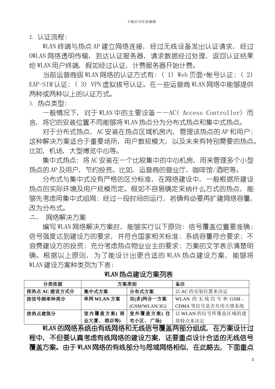 运营商WLAN网络室内覆盖解决方案分析模板_第3页