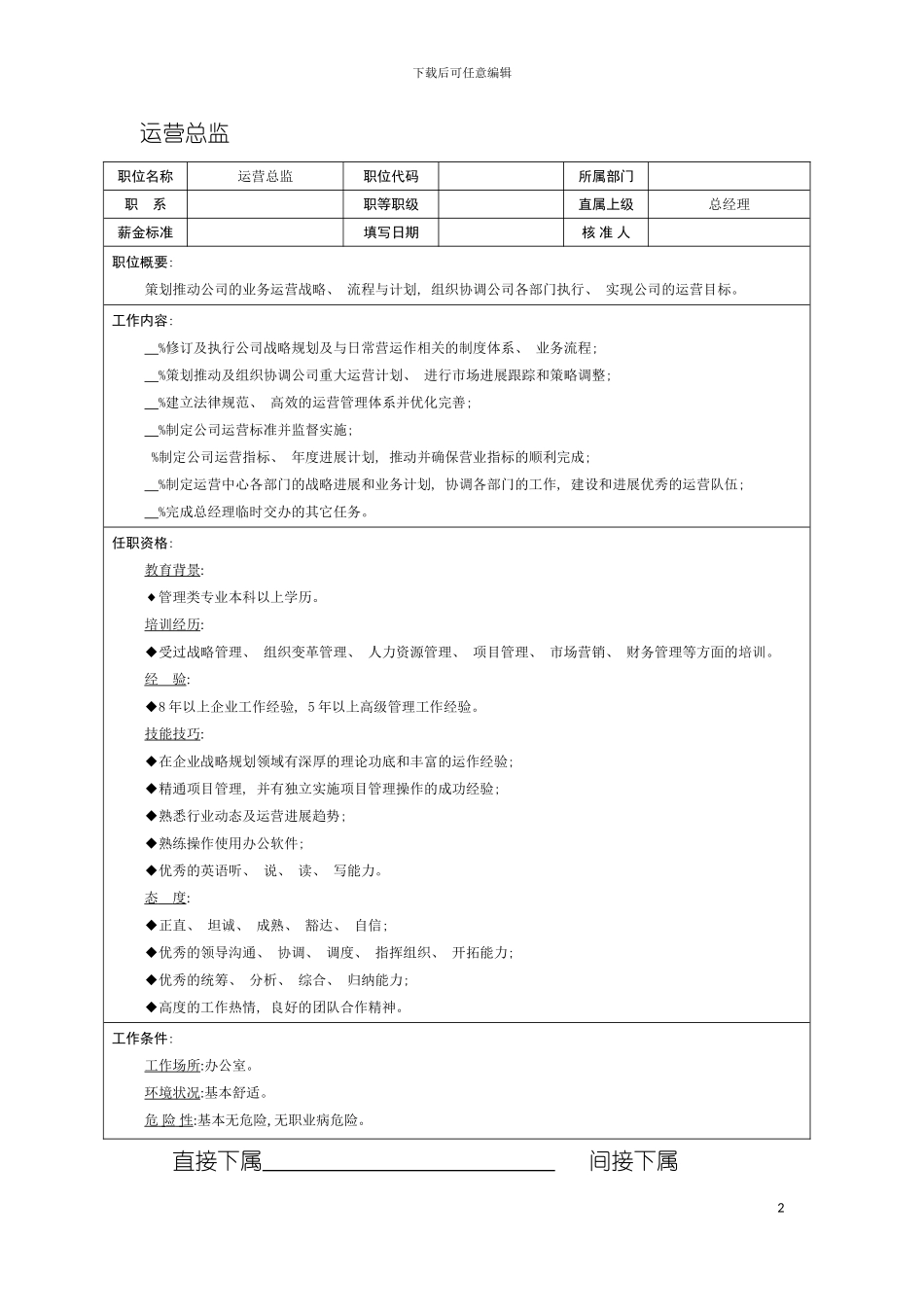 运营总监职位说明书模板_第2页
