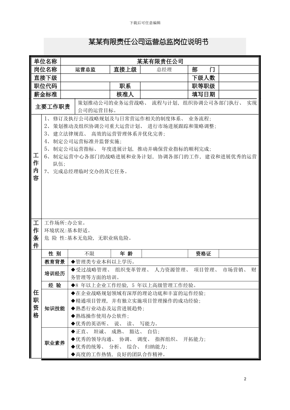 运营总监岗位说明书模板_第2页