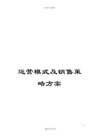 运营模式及销售策略方案