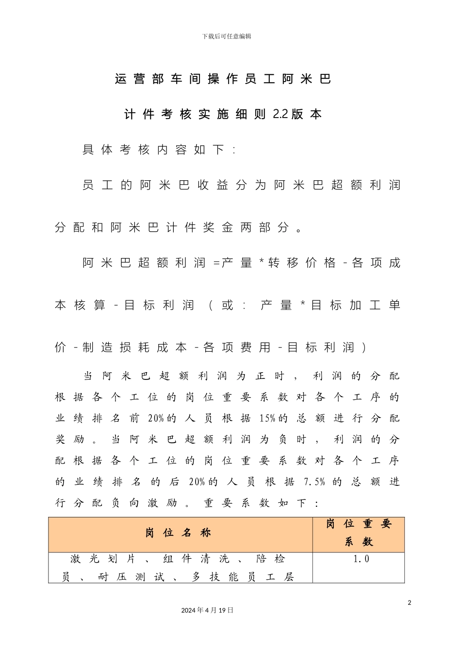 运营部阿米巴计件考核实施细则_第2页