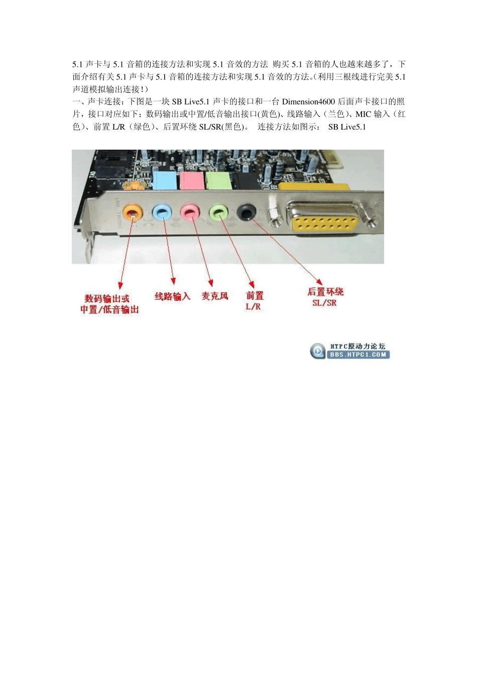 多声道声卡如何连接5.1音箱图文实战教程_第1页
