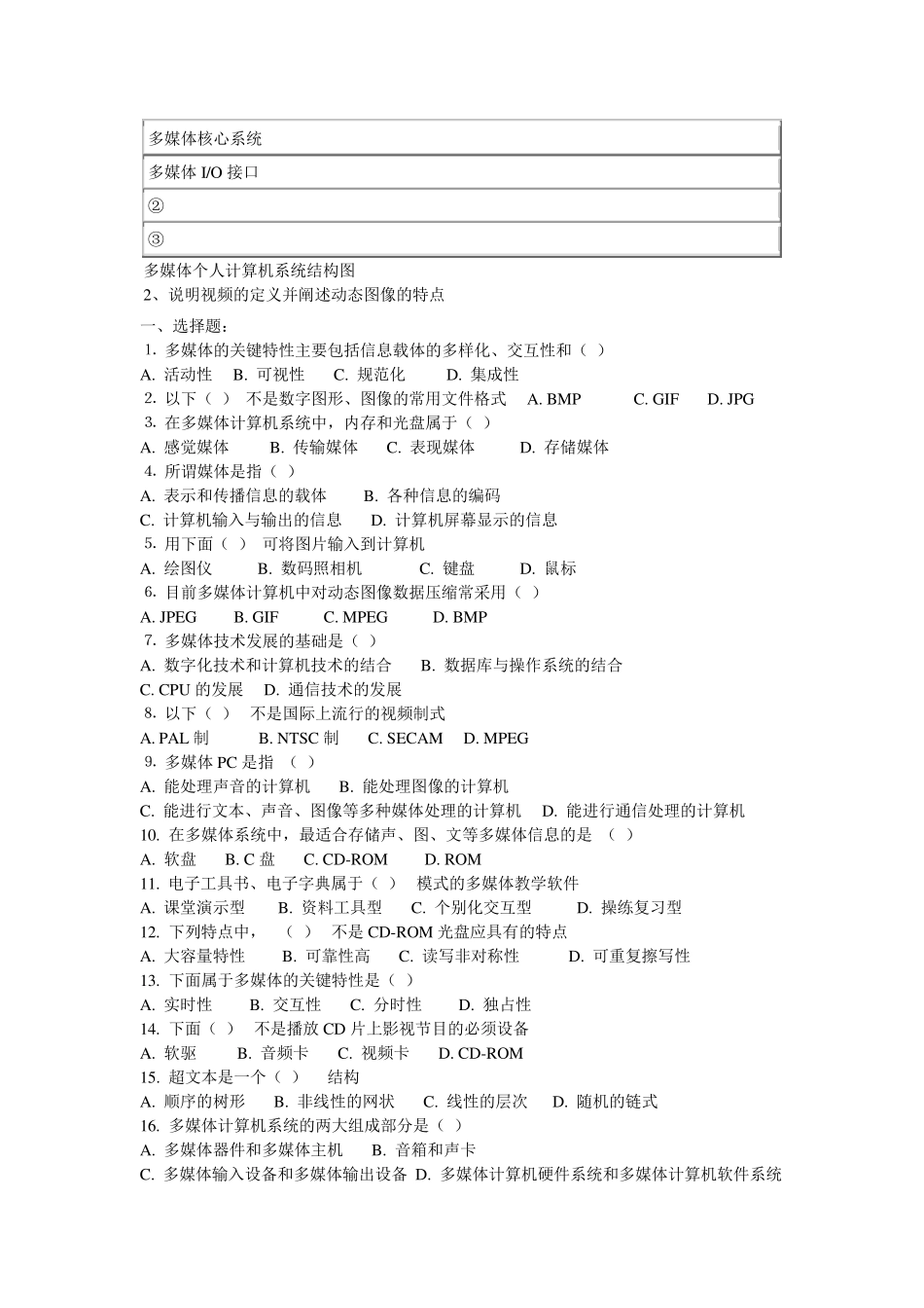 多媒体技术与应用试题_第3页
