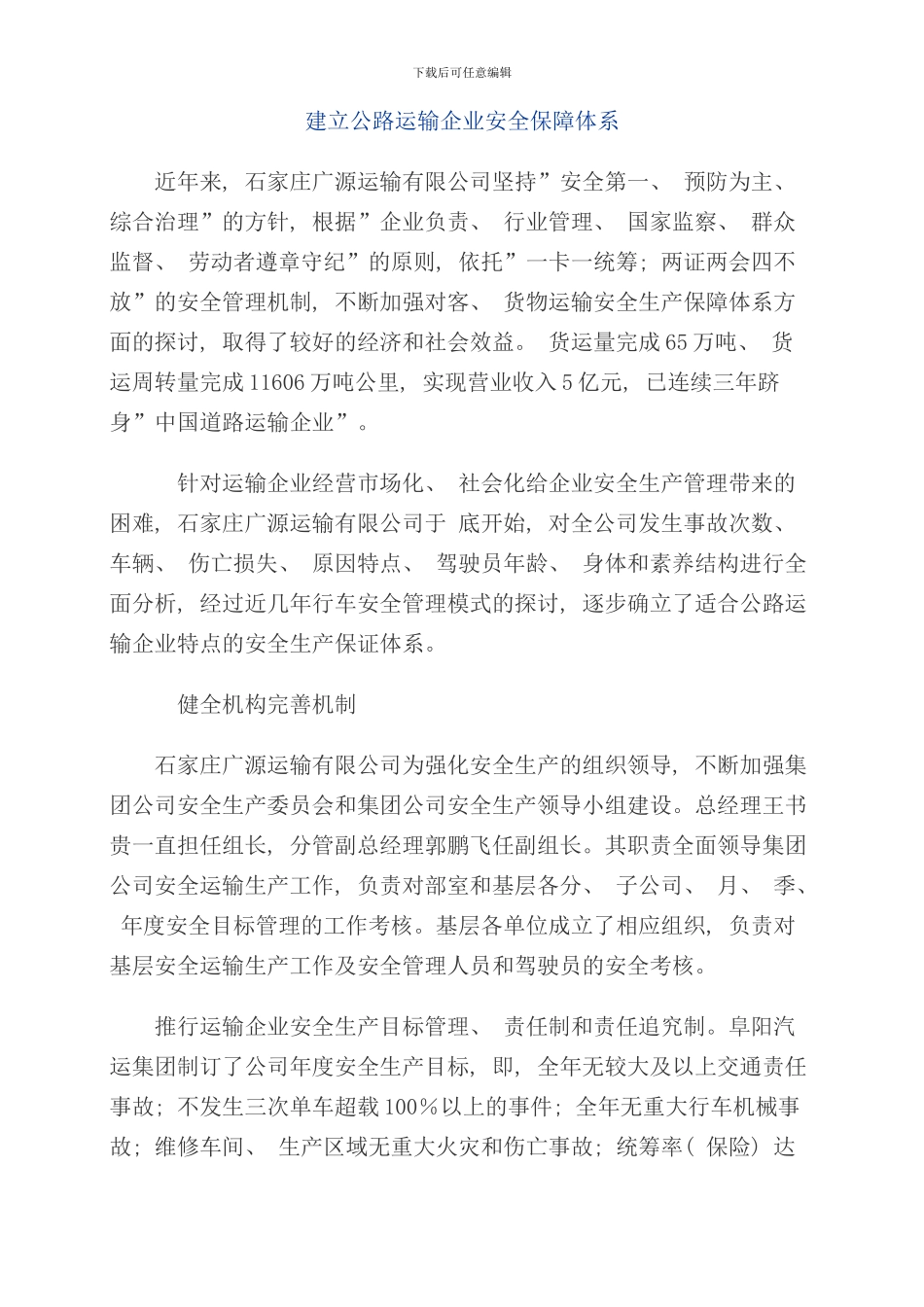 运输企业安全保障体系样本_第1页