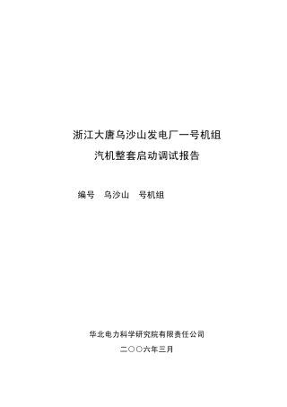 大唐乌沙山电厂调试报告