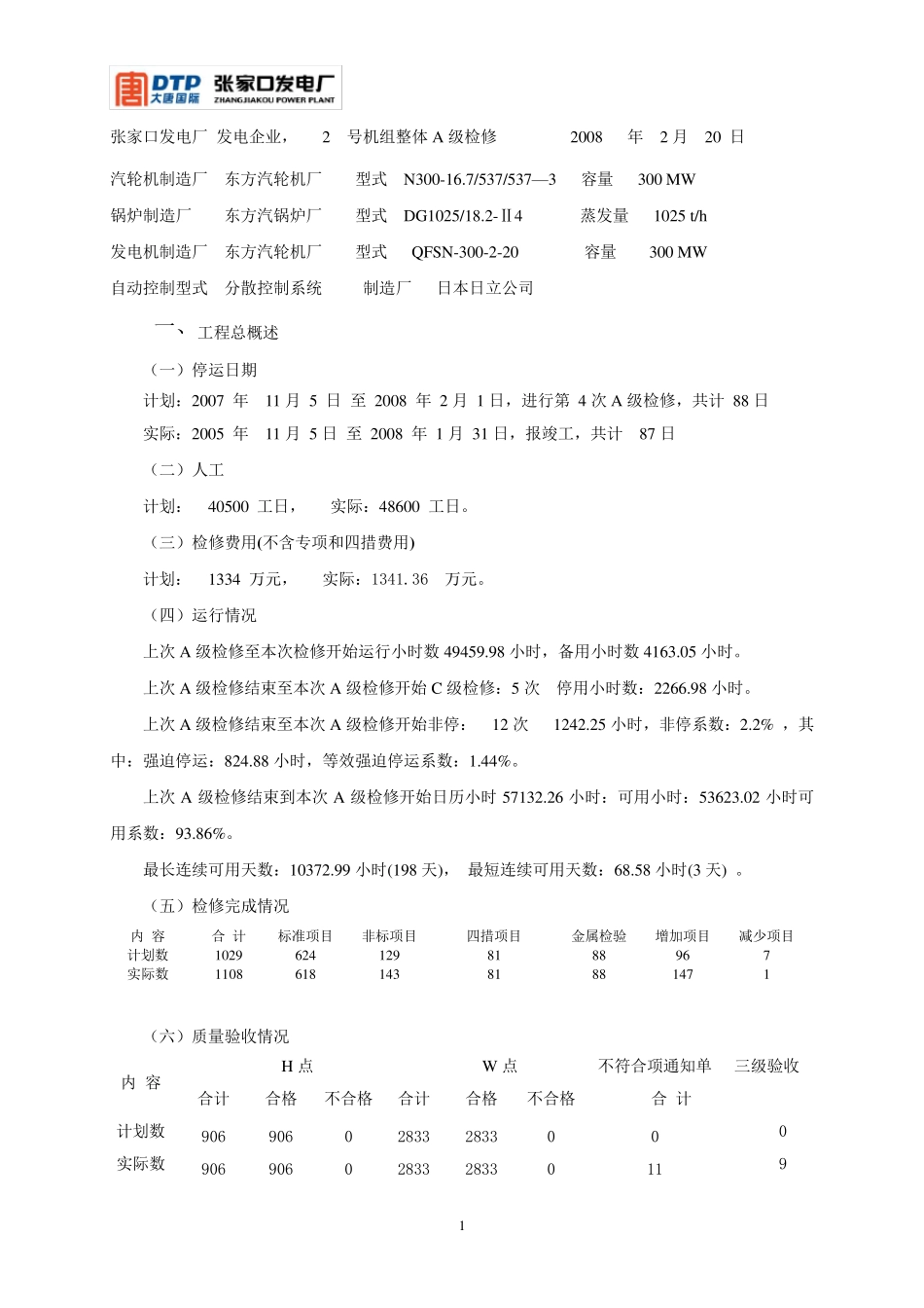 大唐国际张家口发电厂2号机组A级检修总结报告_第2页