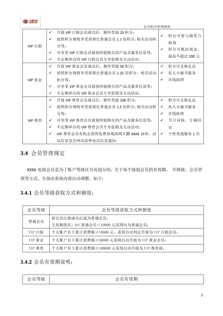 大型企业电商B2BB2C会员积分管理制度2015_第3页