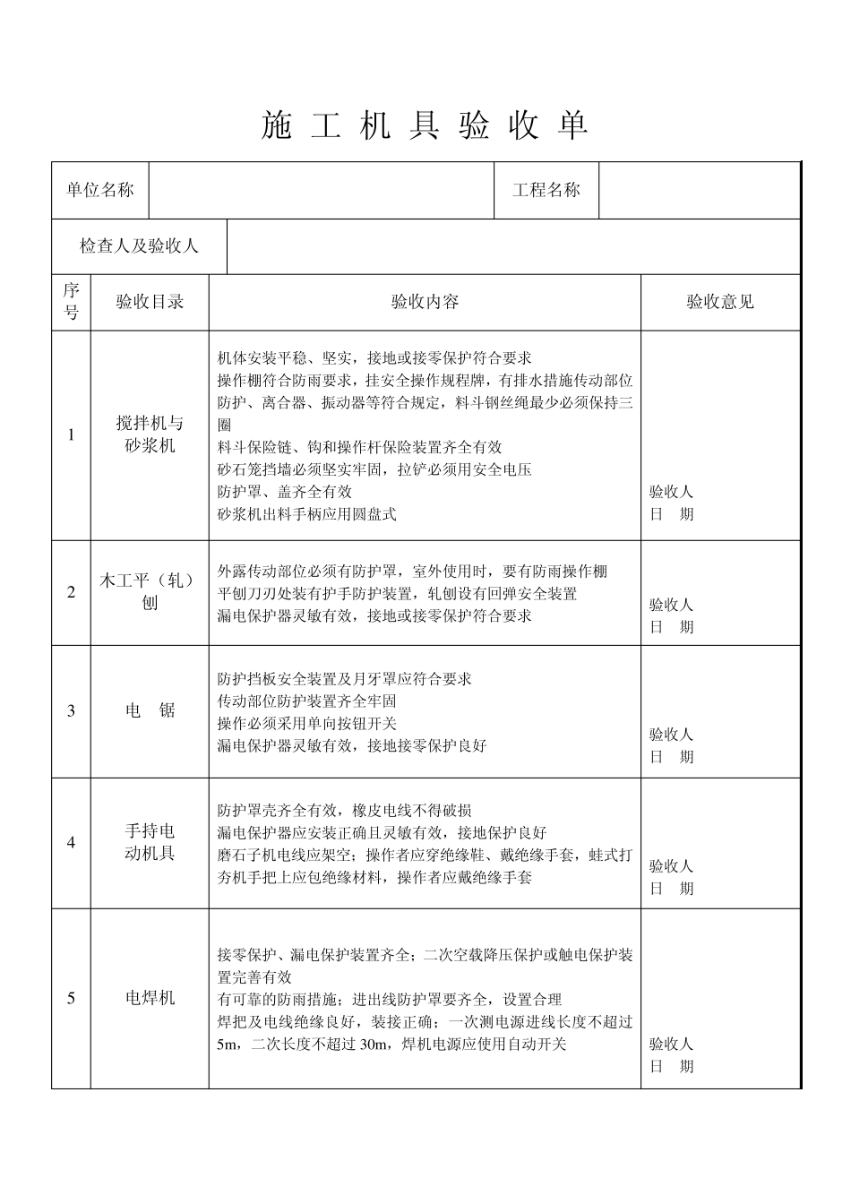 大型机械月检查表及施工机具维修保养记录_第3页