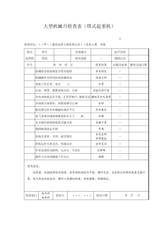 大型机械(塔吊)月检查表