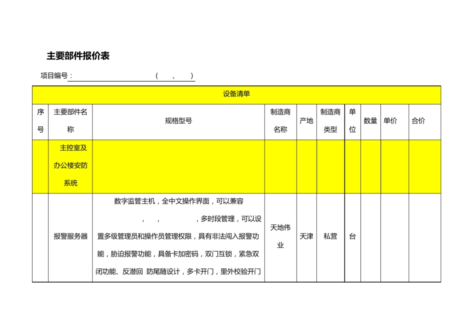 大型监控系统报价表单(免费下载)(监控专业资料)_第1页