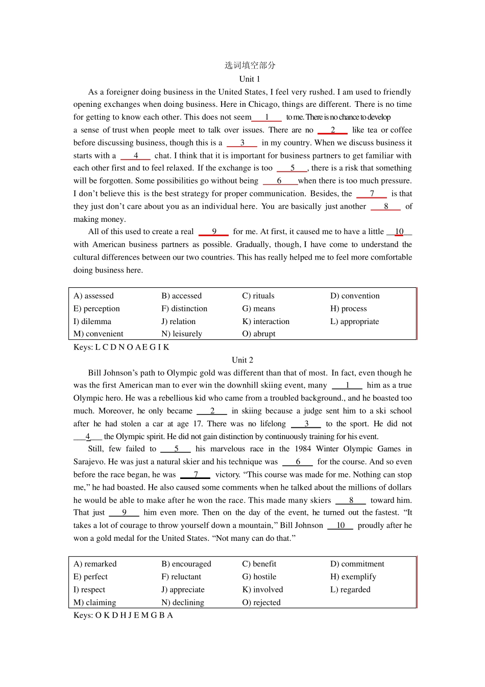 大学四级英语选词填空部分_第1页