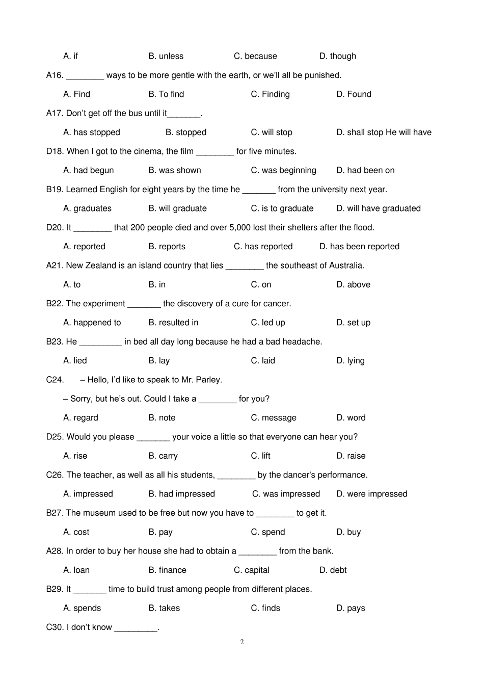 大学新生入学英语考试模拟题_第2页