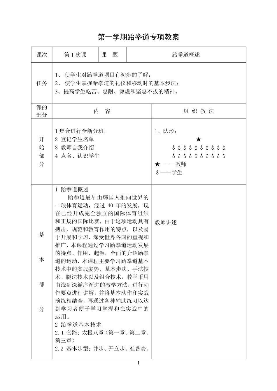 大学本科跆拳道教案_第1页