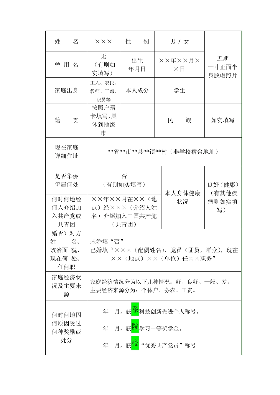 大学毕业生登记表范本_第3页