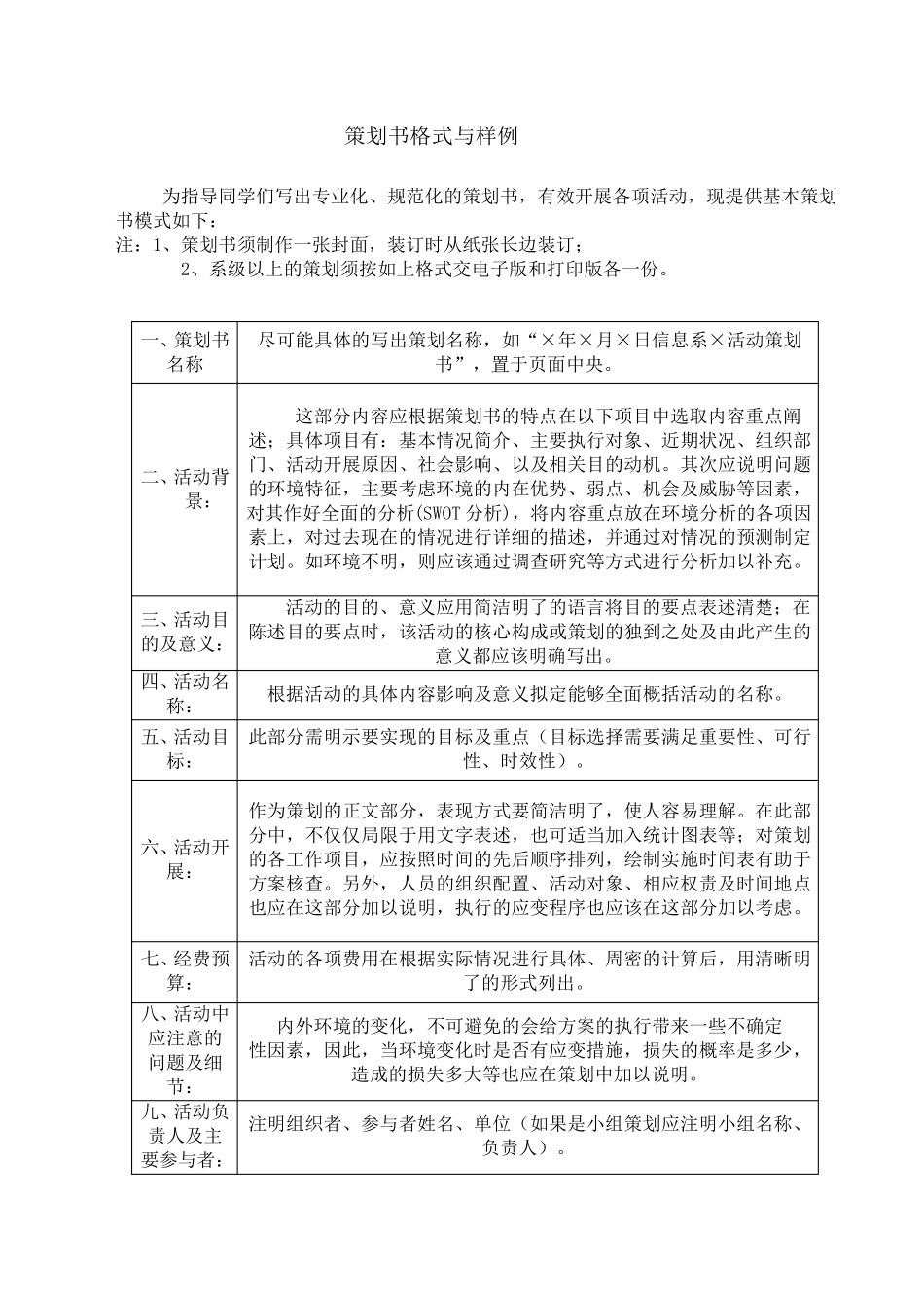 大学活动策划书格式Word模板_第1页