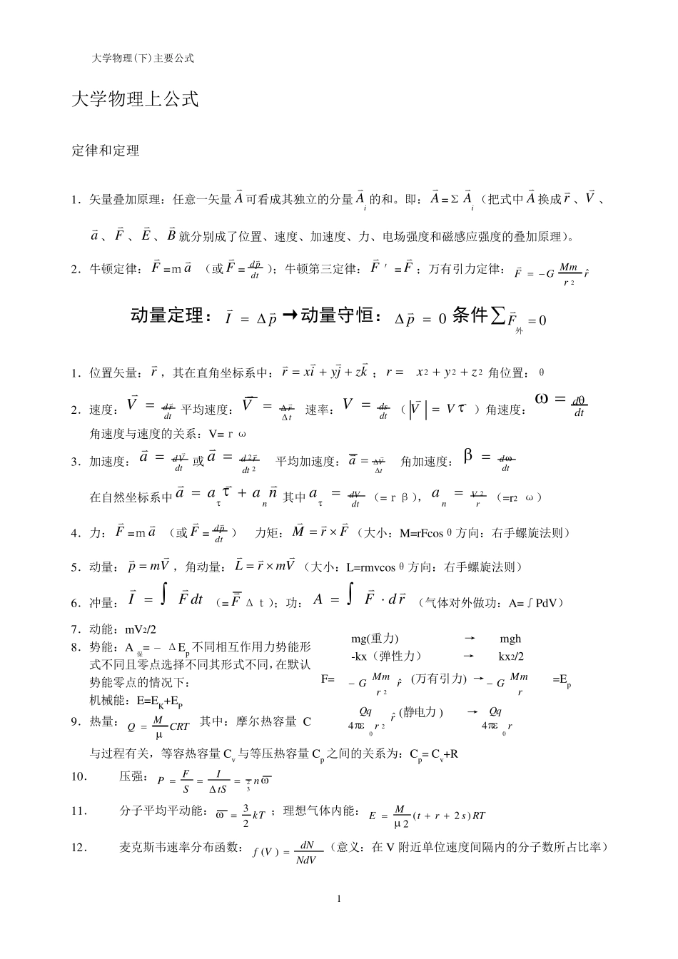 大学物理公式总结_第1页