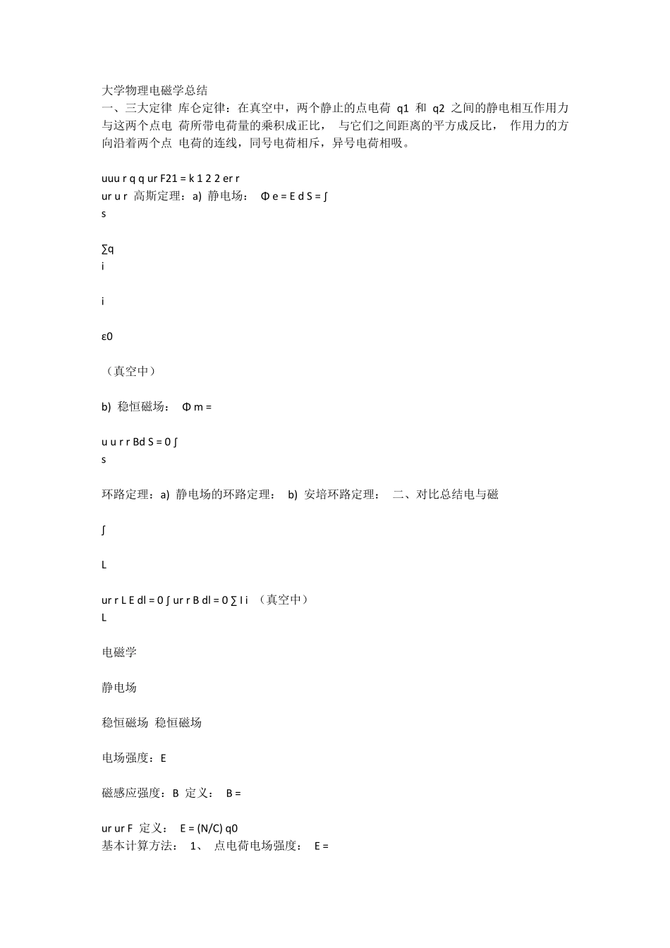 大学物理电磁学知识点总结_第1页