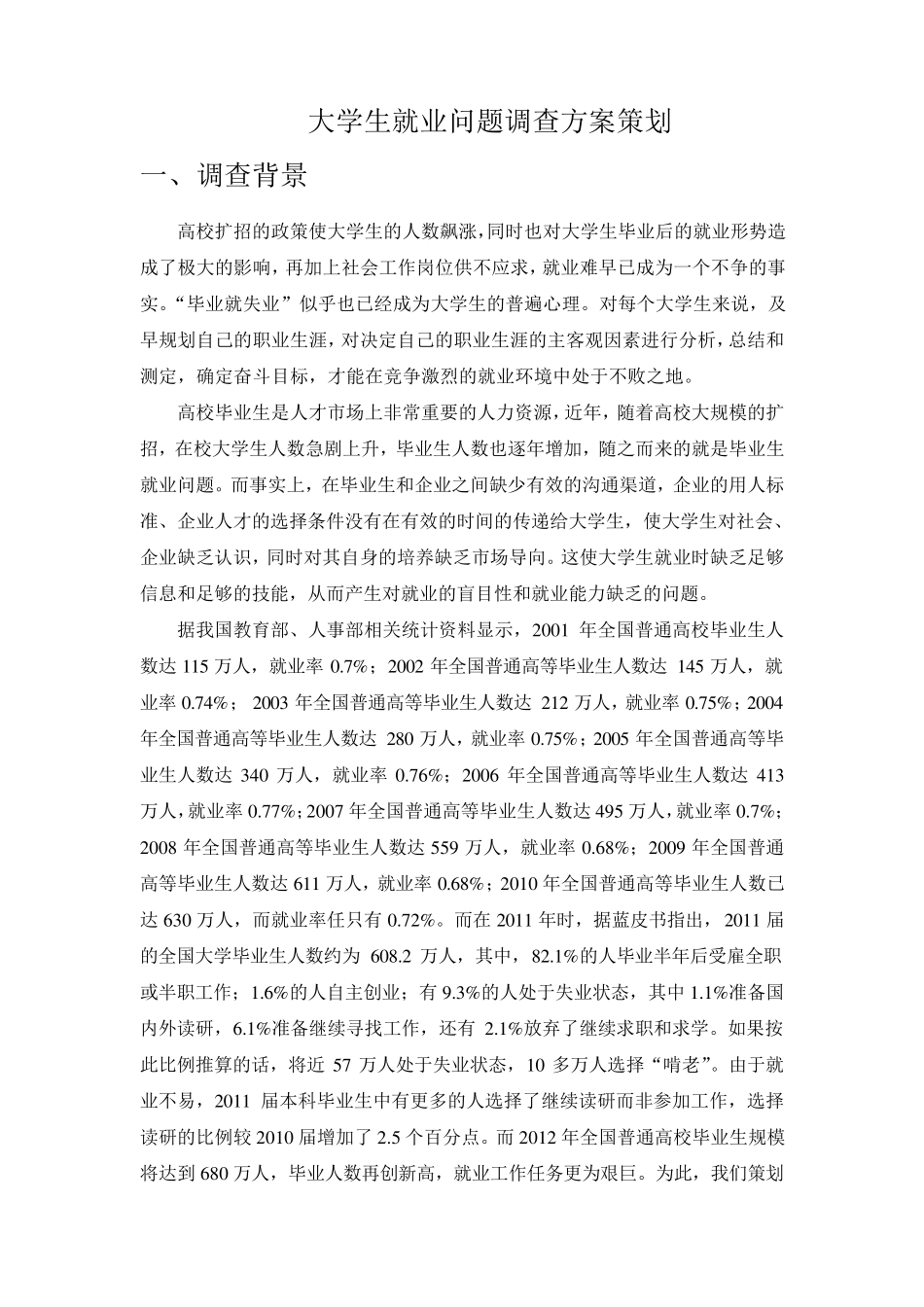 大学生就业问题调查方案策划_第1页