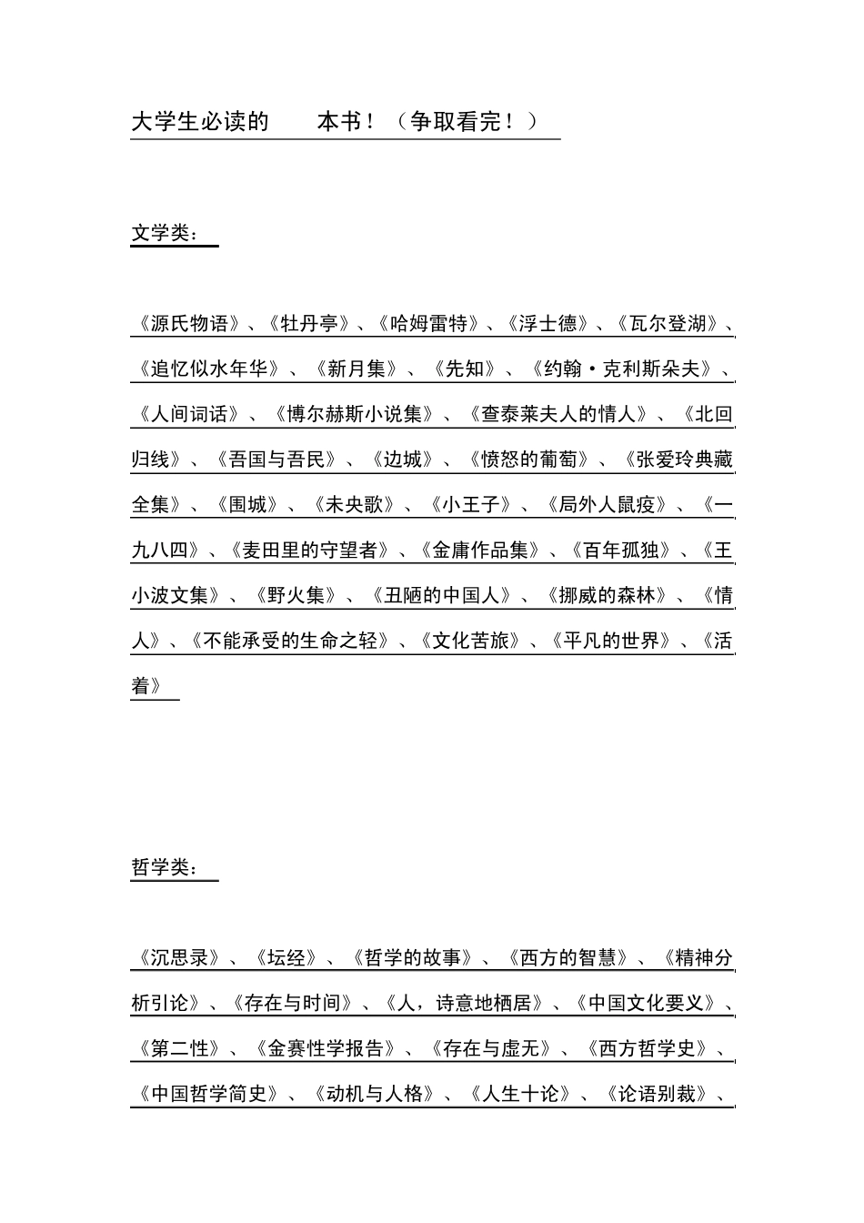 大学生必读的100本书!(争取看完!)_第1页