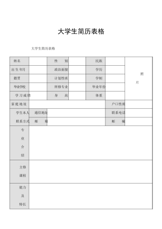 大学生简历表格