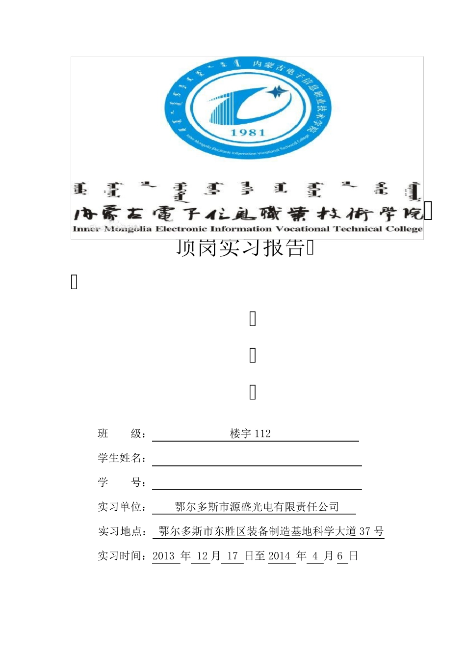 大学生顶岗实习报告_第1页