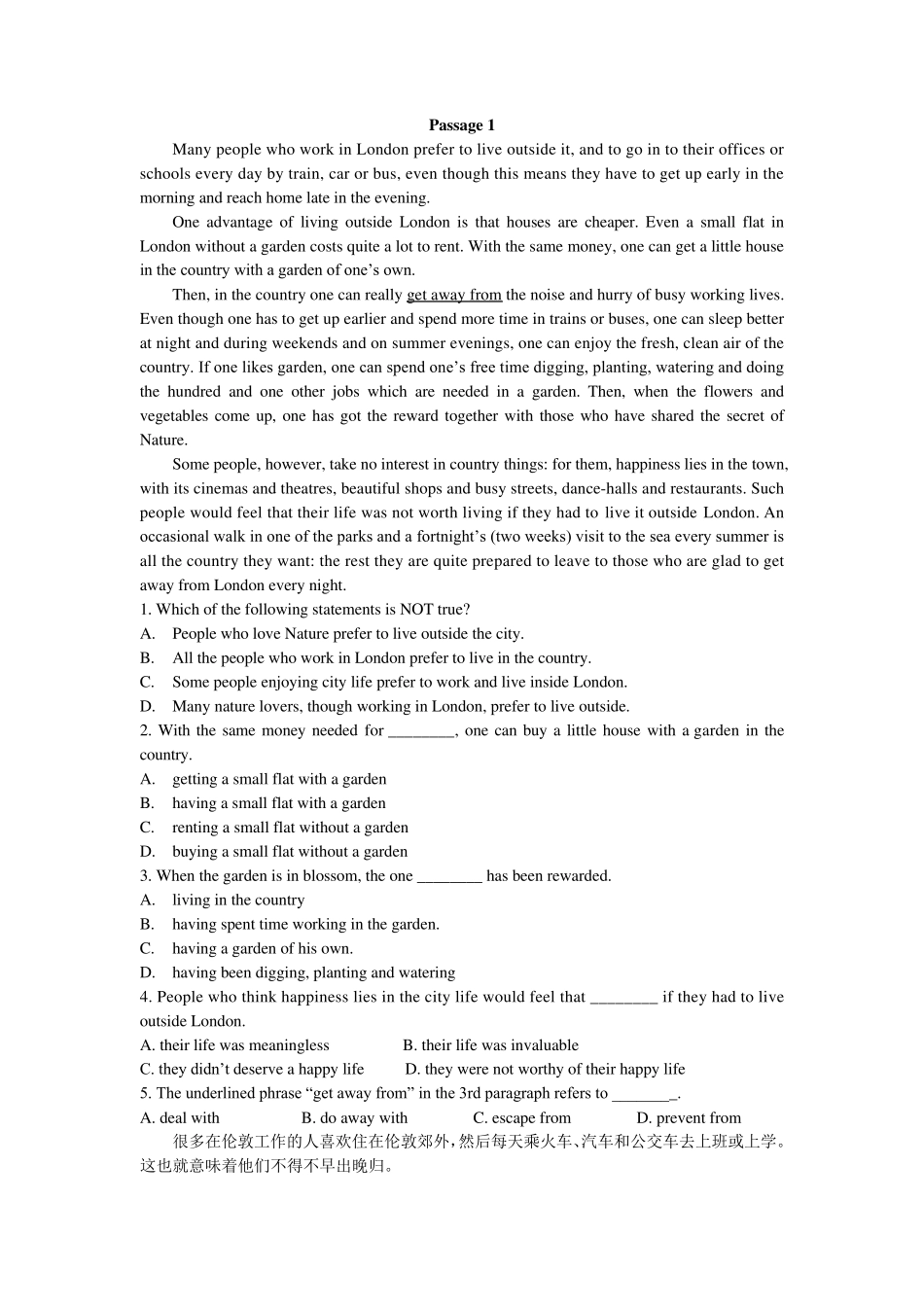 大学英语(B)阅读理解练习题及答案_第1页