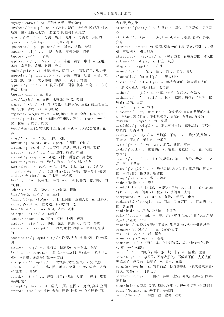 大学英语B级考试词汇表_第2页