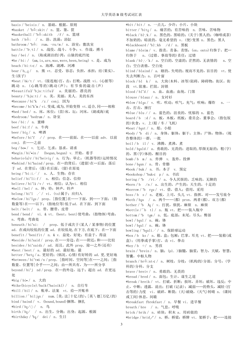 大学英语B级考试词汇表_第3页