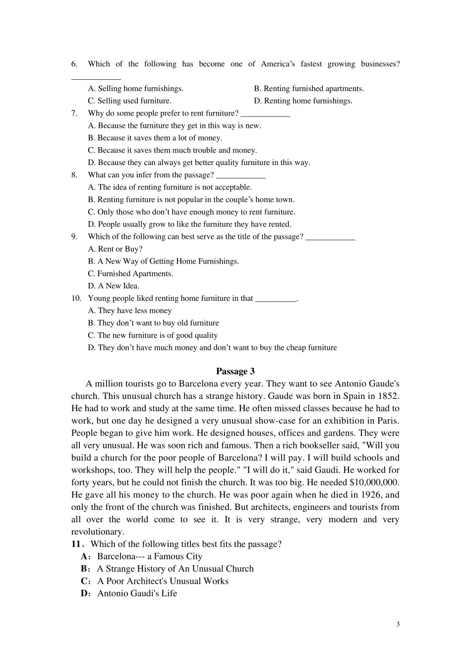 大学英语B阅读理解十四篇09真题_第3页