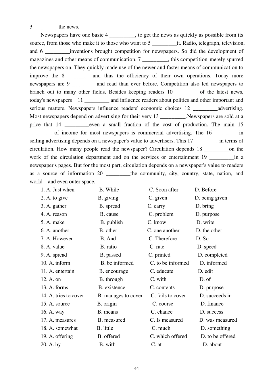 大学英语Cloze练习与答案_第3页