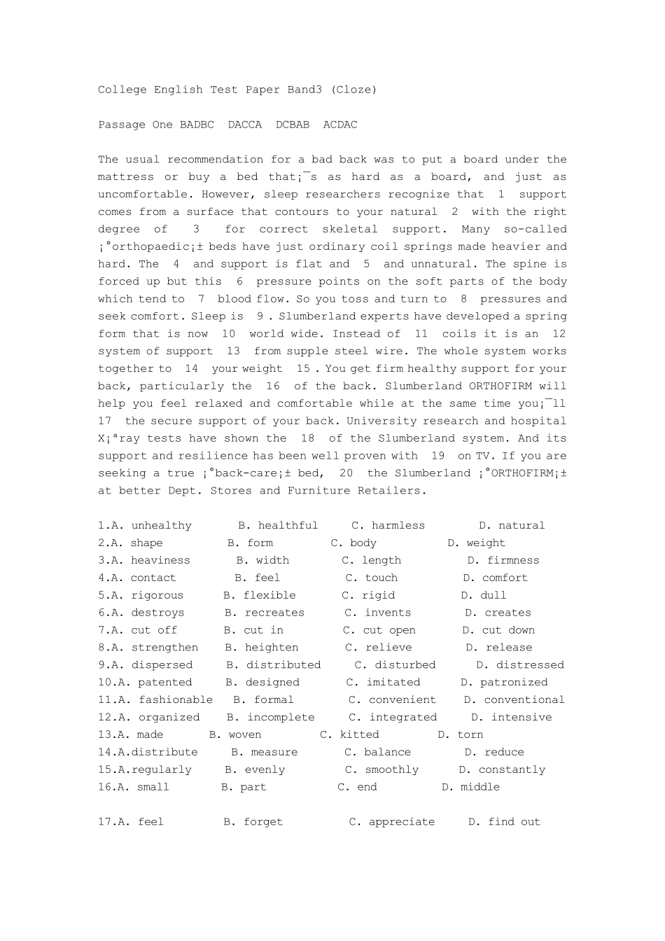 大学英语三级完形填空部分共10篇_第1页