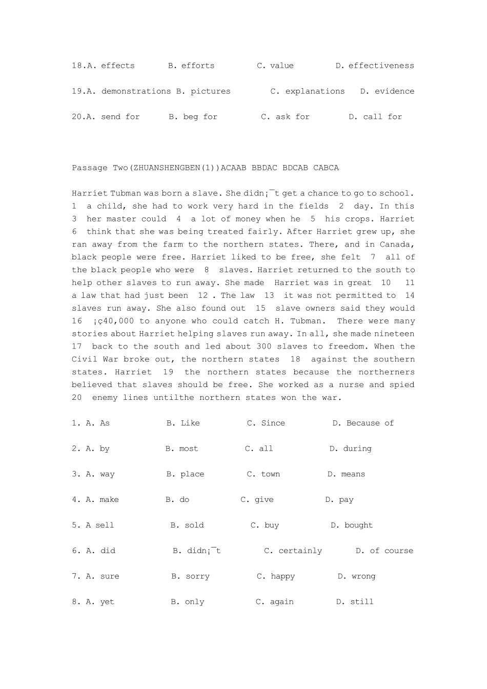 大学英语三级完形填空部分共10篇_第2页