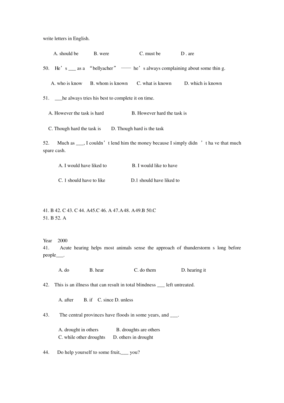 大学英语专业四级历年语法真题(toss)_第2页