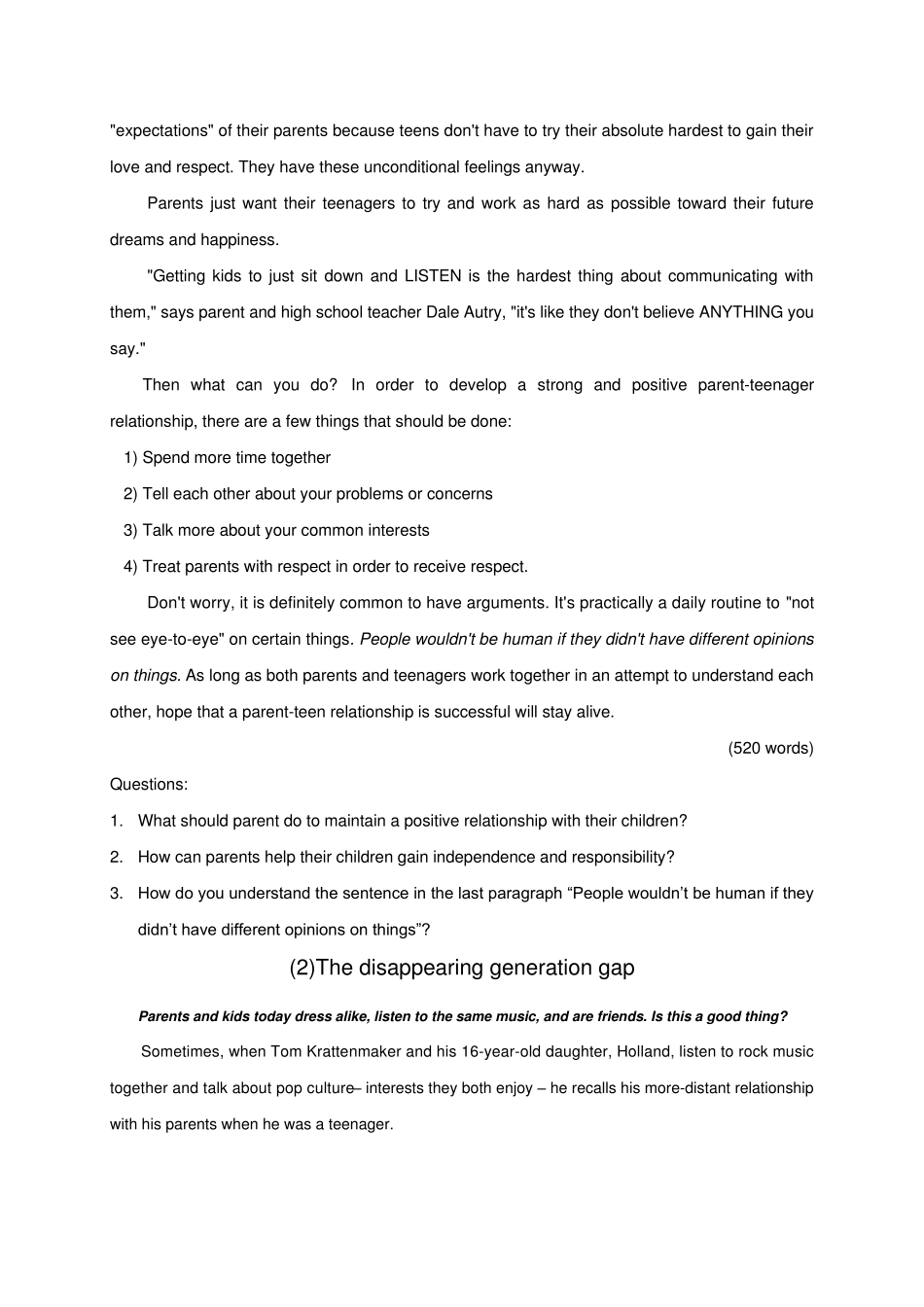 大学英语习题及答案大学英语ⅡUnit3Istheteenparentrelationshipdoomed_第2页